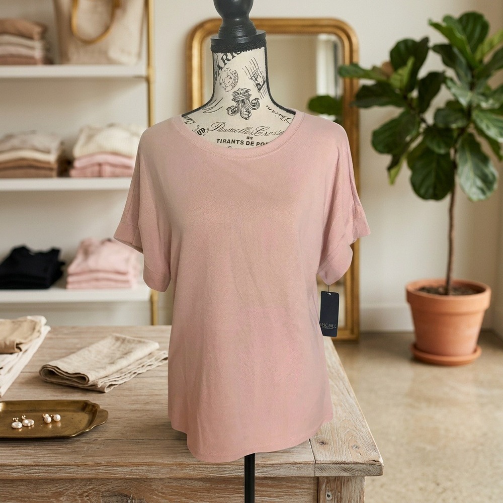 RACHEL Rachel Roy Top Womens Small S Pink Short Cuffed Sleeve Knit Blouse NWT